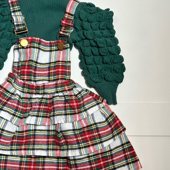 Baby Girl’s Plaid Jumper Dress with Green Sweater Size 12-18M - Picture 3 of 9